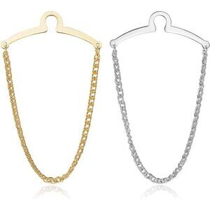 Mens tie chain set gold silver collar bar cravat pin formal wedding accessory